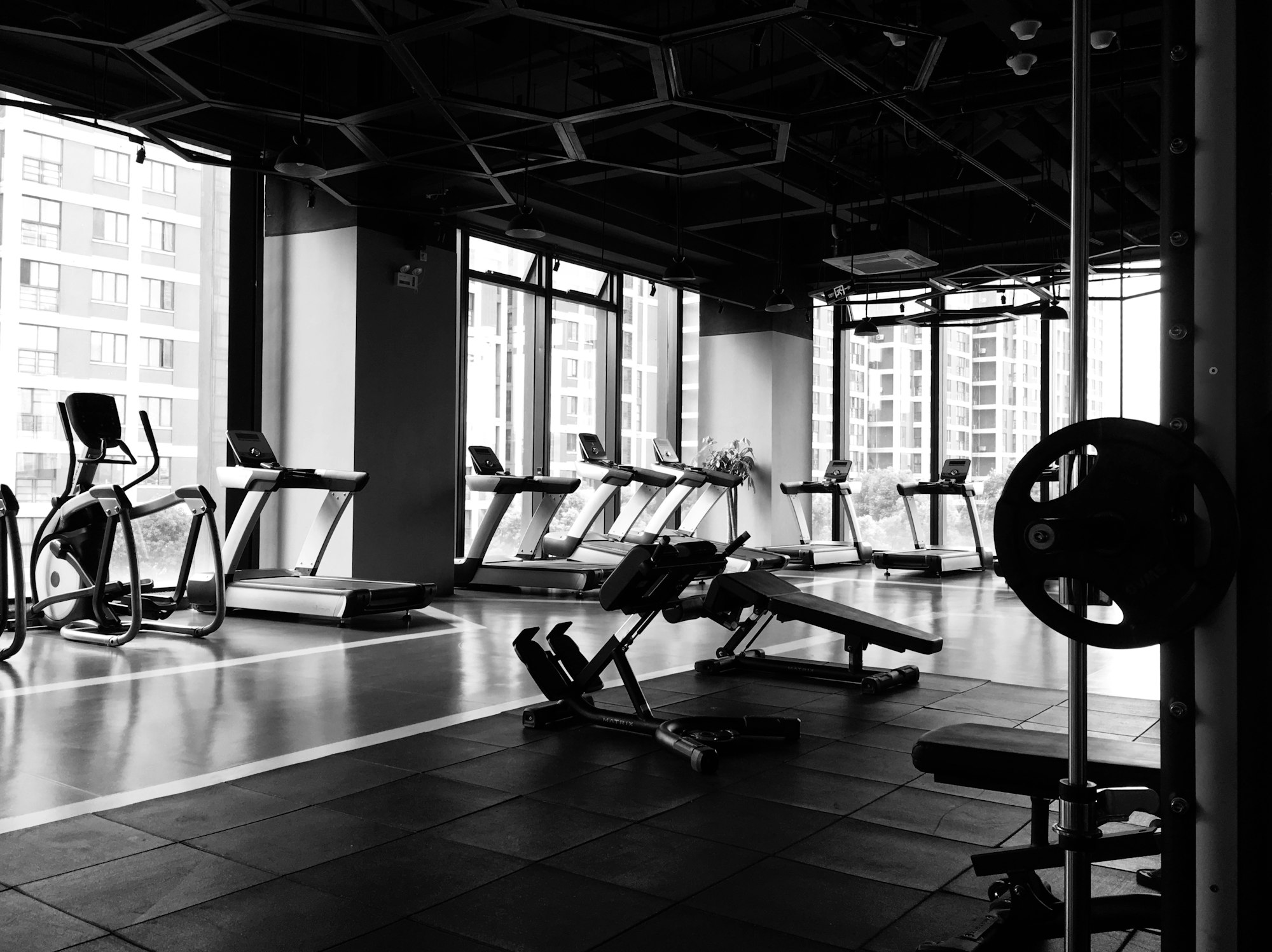 Bright training room with equipment and daylight