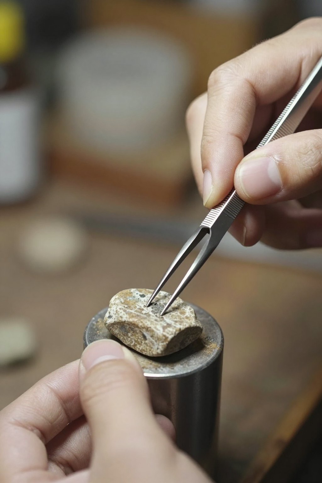 Close view of fine finishing work on a small metal component