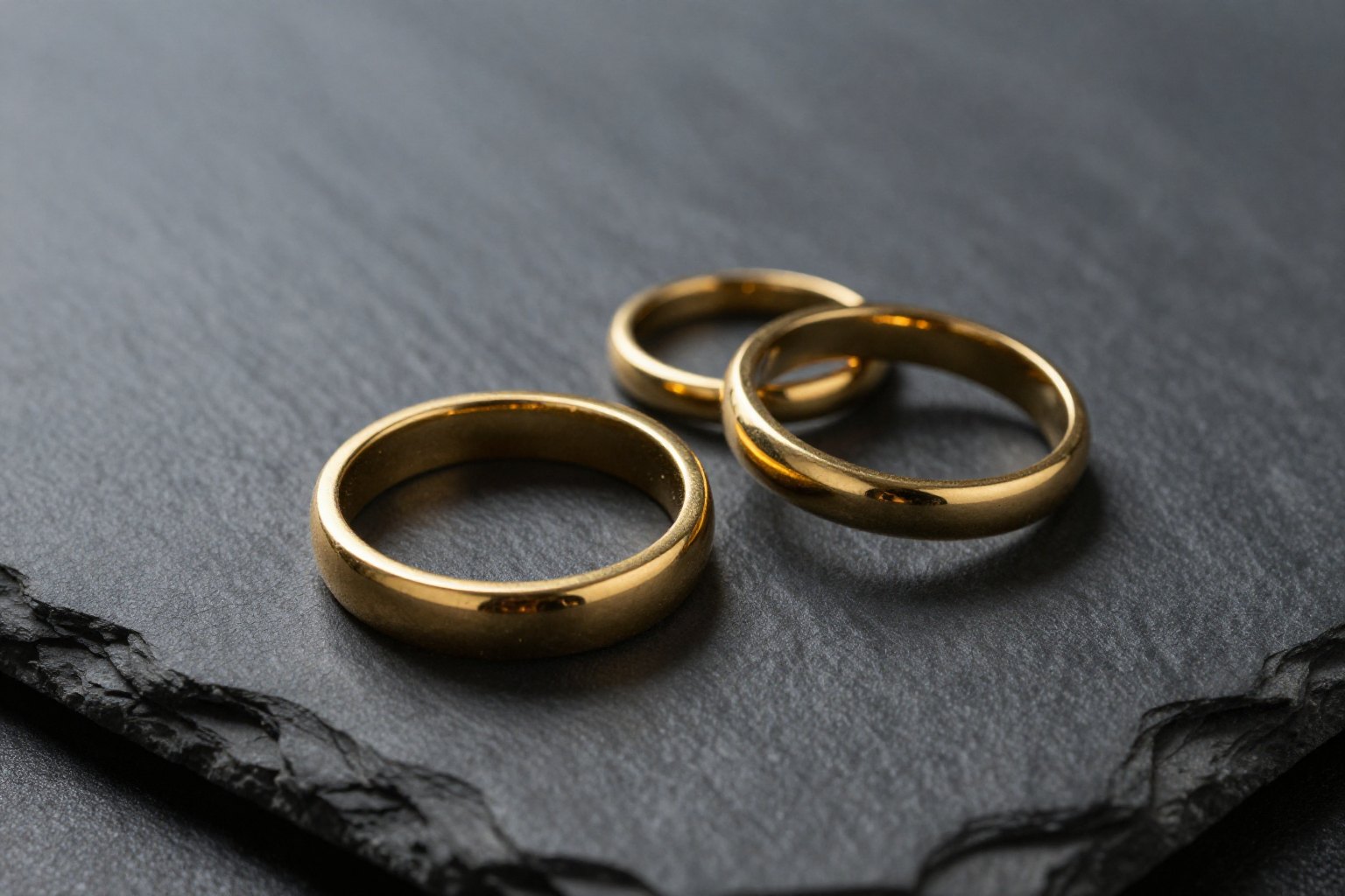 Dark still life of finished jewellery arranged on a stone surface