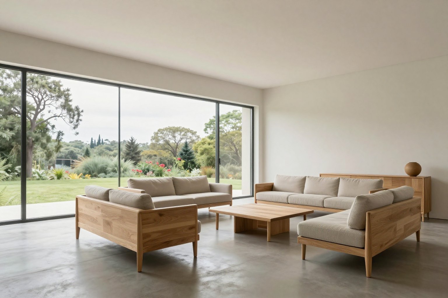 New concrete and timber house viewed from its courtyard
