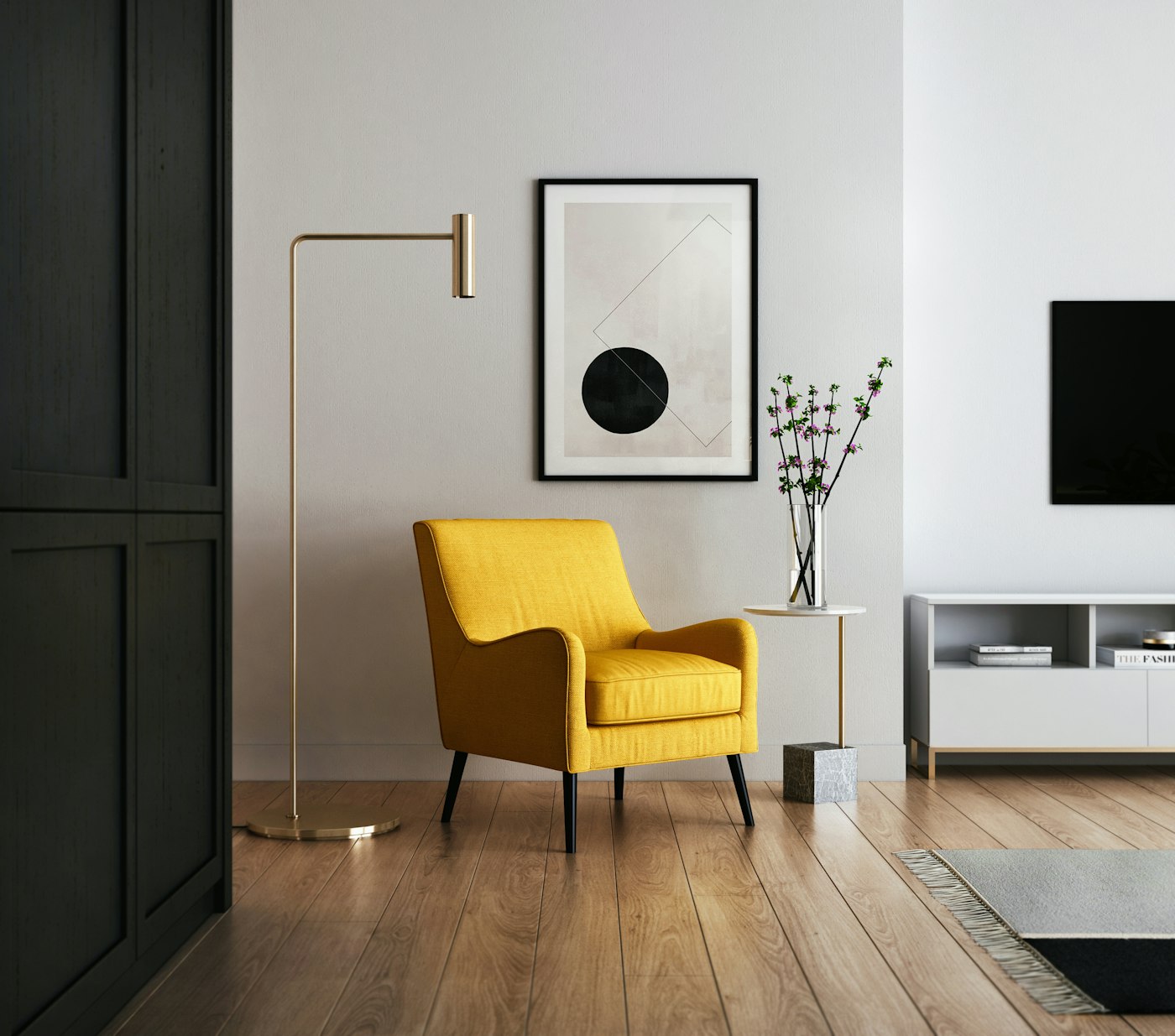 Linen chair beside a plant