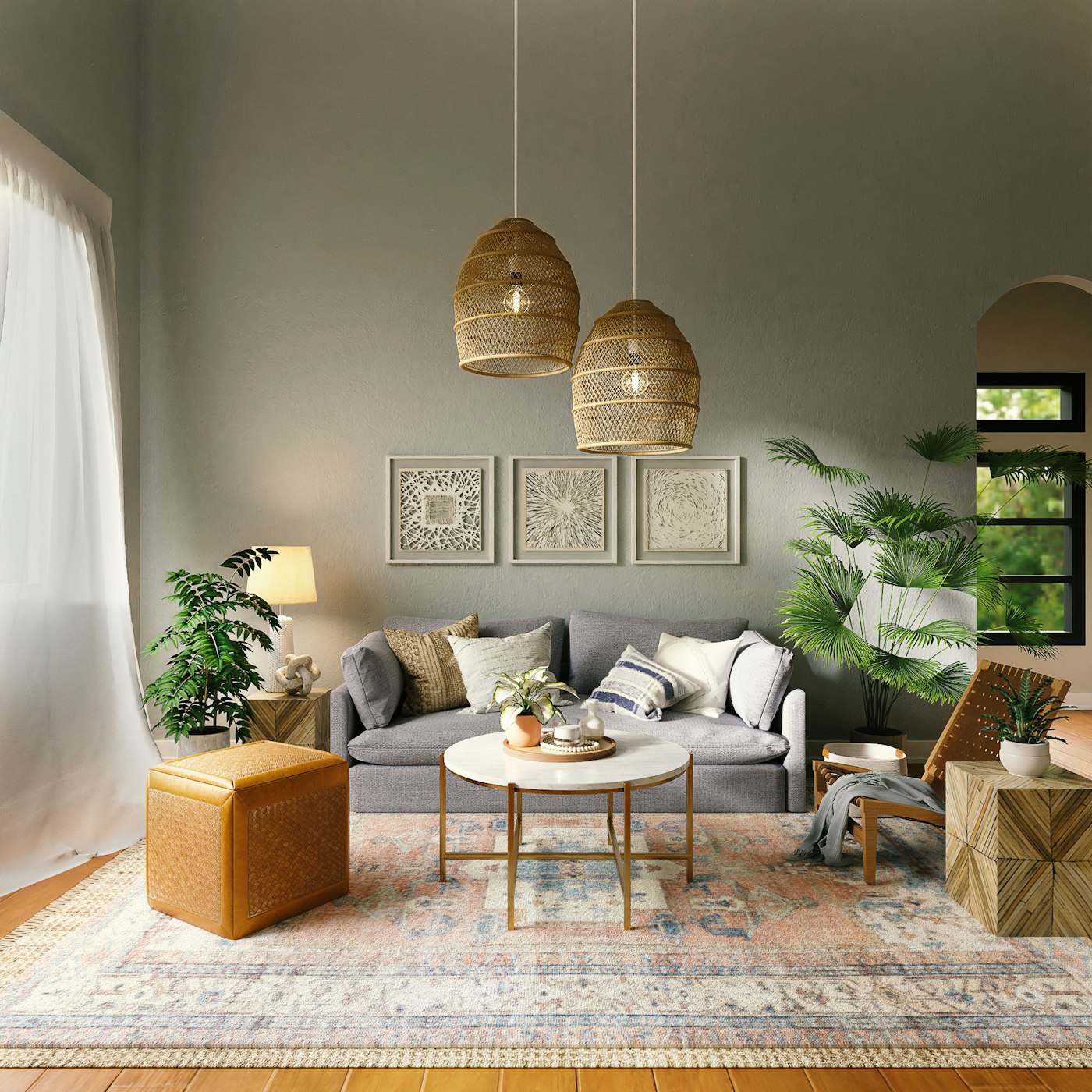 Warm lamp on a side table
